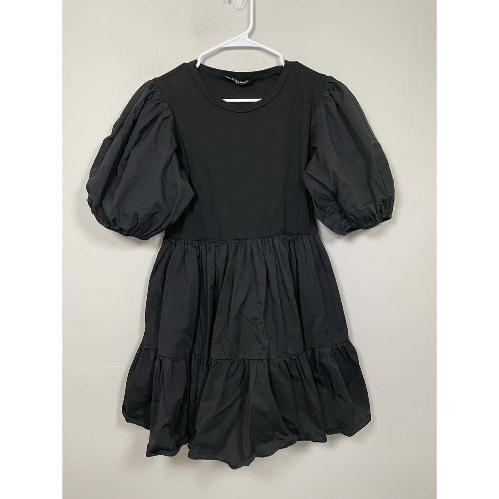 En Saison Black Puff Sleeve Tiered Mini Dress Size Medium Casual Summer Feminine